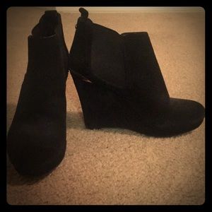 Suede Black Wedge Booties